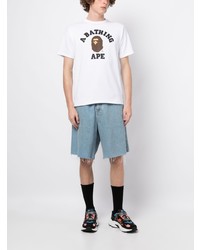 weißes bedrucktes T-Shirt mit einem Rundhalsausschnitt von A Bathing Ape