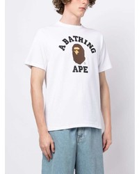 weißes bedrucktes T-Shirt mit einem Rundhalsausschnitt von A Bathing Ape