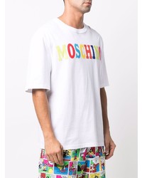 weißes bedrucktes T-Shirt mit einem Rundhalsausschnitt von Moschino