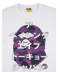 weißes bedrucktes T-Shirt mit einem Rundhalsausschnitt von A Bathing Ape