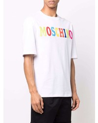 weißes bedrucktes T-Shirt mit einem Rundhalsausschnitt von Moschino