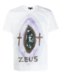 weißes bedrucktes T-Shirt mit einem Rundhalsausschnitt von Comme Des Garcons Homme Plus