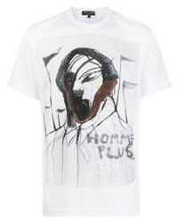 weißes bedrucktes T-Shirt mit einem Rundhalsausschnitt von Comme Des Garcons Homme Plus