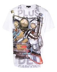 weißes bedrucktes T-Shirt mit einem Rundhalsausschnitt von Comme Des Garcons Homme Plus