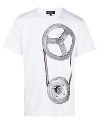 weißes bedrucktes T-Shirt mit einem Rundhalsausschnitt von Comme Des Garcons Homme Plus