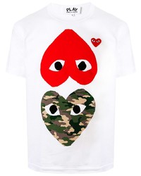 weißes bedrucktes T-Shirt mit einem Rundhalsausschnitt von Comme Des Garcons Play