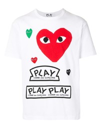 weißes bedrucktes T-Shirt mit einem Rundhalsausschnitt von Comme Des Garcons Play