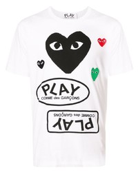 weißes bedrucktes T-Shirt mit einem Rundhalsausschnitt von Comme Des Garcons Play