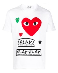 weißes bedrucktes T-Shirt mit einem Rundhalsausschnitt von Comme Des Garcons Play