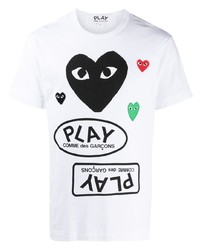 weißes bedrucktes T-Shirt mit einem Rundhalsausschnitt von Comme Des Garcons Play