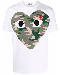 weißes bedrucktes T-Shirt mit einem Rundhalsausschnitt von Comme Des Garcons Play