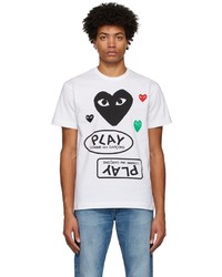 weißes bedrucktes T-Shirt mit einem Rundhalsausschnitt von Comme Des Garcons Play