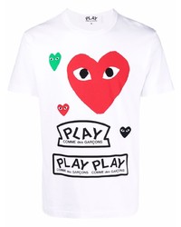 weißes bedrucktes T-Shirt mit einem Rundhalsausschnitt von Comme Des Garcons Play