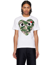 weißes bedrucktes T-Shirt mit einem Rundhalsausschnitt von Comme Des Garcons Play