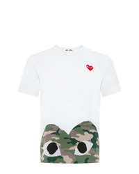 weißes bedrucktes T-Shirt mit einem Rundhalsausschnitt von Comme Des Garcons Play