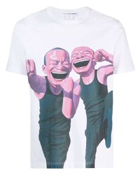 weißes bedrucktes T-Shirt mit einem Rundhalsausschnitt von Comme Des Garcons SHIRT