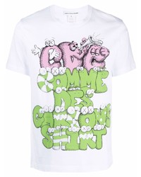 weißes bedrucktes T-Shirt mit einem Rundhalsausschnitt von Comme Des Garcons SHIRT