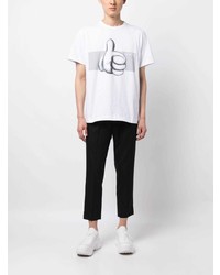 weißes bedrucktes T-Shirt mit einem Rundhalsausschnitt von Comme des Garcons Homme Deux