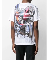 weißes bedrucktes T-Shirt mit einem Rundhalsausschnitt von Comme Des Garcons Homme Plus