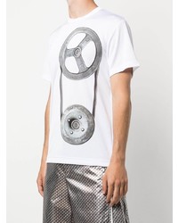 weißes bedrucktes T-Shirt mit einem Rundhalsausschnitt von Comme Des Garcons Homme Plus