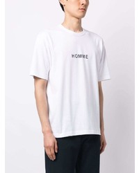 weißes bedrucktes T-Shirt mit einem Rundhalsausschnitt von Comme des Garcons Homme