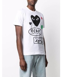 weißes bedrucktes T-Shirt mit einem Rundhalsausschnitt von Comme Des Garcons Play