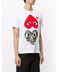 weißes bedrucktes T-Shirt mit einem Rundhalsausschnitt von Comme Des Garcons Play