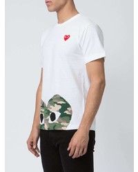 weißes bedrucktes T-Shirt mit einem Rundhalsausschnitt von Comme Des Garcons Play