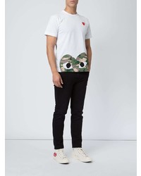 weißes bedrucktes T-Shirt mit einem Rundhalsausschnitt von Comme Des Garcons Play