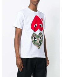 weißes bedrucktes T-Shirt mit einem Rundhalsausschnitt von Comme Des Garcons Play