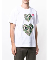 weißes bedrucktes T-Shirt mit einem Rundhalsausschnitt von Comme Des Garcons Play