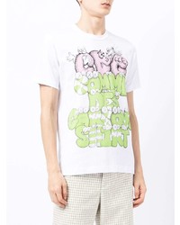 weißes bedrucktes T-Shirt mit einem Rundhalsausschnitt von Comme Des Garcons SHIRT