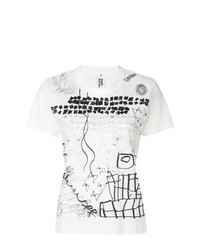 weißes bedrucktes T-Shirt mit einem Rundhalsausschnitt von Comme Des Garçons Noir Kei Ninomiya