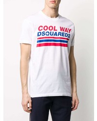 weißes bedrucktes T-Shirt mit einem Rundhalsausschnitt von DSQUARED2