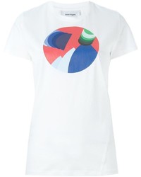 weißes bedrucktes T-Shirt mit einem Rundhalsausschnitt von Courreges