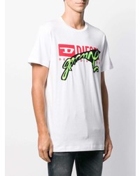 weißes bedrucktes T-Shirt mit einem Rundhalsausschnitt von Diesel