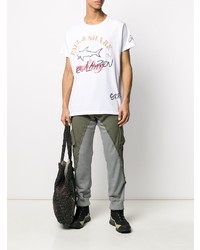 weißes bedrucktes T-Shirt mit einem Rundhalsausschnitt von Greg Lauren X Paul & Shark