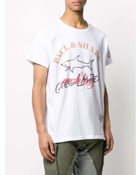 weißes bedrucktes T-Shirt mit einem Rundhalsausschnitt von Greg Lauren X Paul & Shark