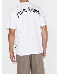 weißes bedrucktes T-Shirt mit einem Rundhalsausschnitt von Palm Angels