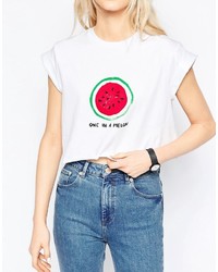 weißes bedrucktes T-Shirt mit einem Rundhalsausschnitt von Asos