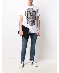 weißes bedrucktes T-Shirt mit einem Rundhalsausschnitt von Philipp Plein