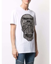 weißes bedrucktes T-Shirt mit einem Rundhalsausschnitt von Philipp Plein