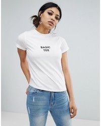 weißes bedrucktes T-Shirt mit einem Rundhalsausschnitt von Daisy Street