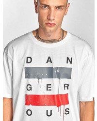weißes bedrucktes T-Shirt mit einem Rundhalsausschnitt von Dangerous