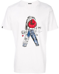 weißes bedrucktes T-Shirt mit einem Rundhalsausschnitt von Denham Jeans