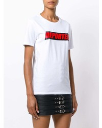 weißes bedrucktes T-Shirt mit einem Rundhalsausschnitt von Manokhi