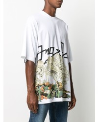 weißes bedrucktes T-Shirt mit einem Rundhalsausschnitt von Palm Angels