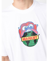 weißes bedrucktes T-Shirt mit einem Rundhalsausschnitt von MARKET