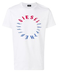 weißes bedrucktes T-Shirt mit einem Rundhalsausschnitt von Diesel