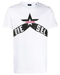 weißes bedrucktes T-Shirt mit einem Rundhalsausschnitt von Diesel